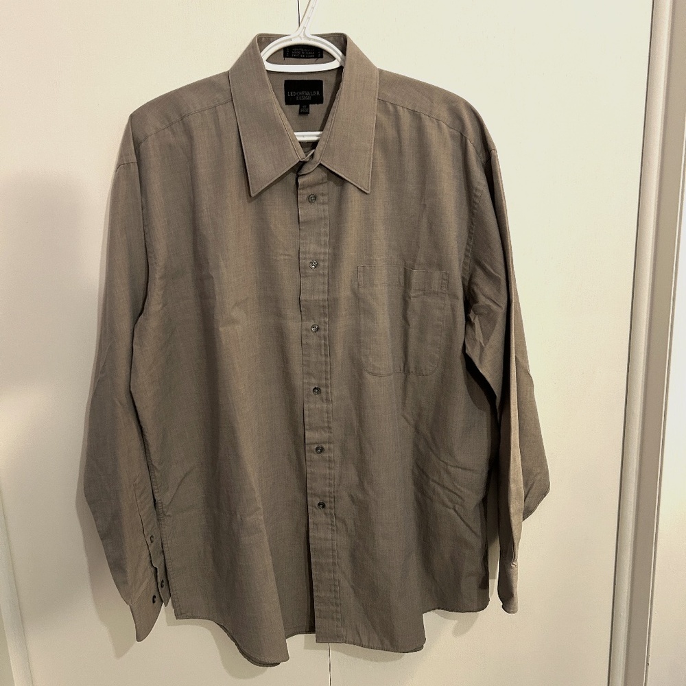 Men's Leo Chevalier Design Brown Long Sleeved Button Down Shirt Size Neck 17